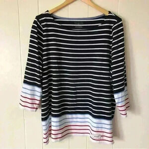 Talbots 3/4 Sleeve Striped Cotton Top Shirt Size 1X